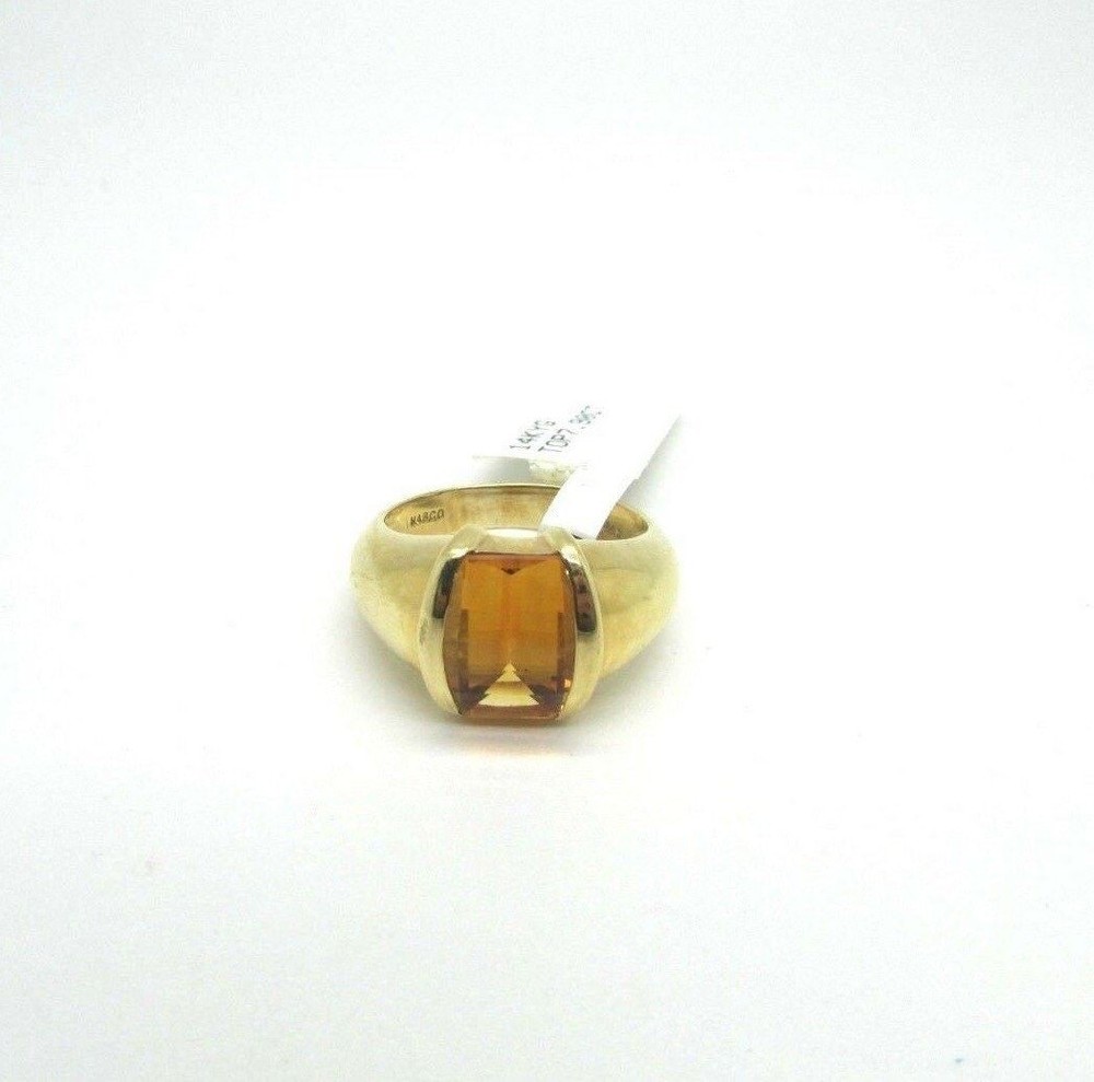 14K Ladies Pretty Yellow Gold Emerald Shape Citrine Ring 6.4 Grams