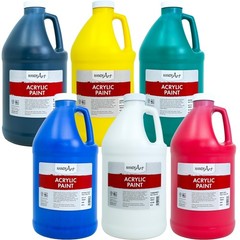 Acrylic Paint, Set of 6 Colors, 64 oz Bottles, Semi-Gloss Student Fluid Acryl…