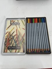 vintage set of Rexel Derwent Watercolour Pencils in a 12-count metal tin