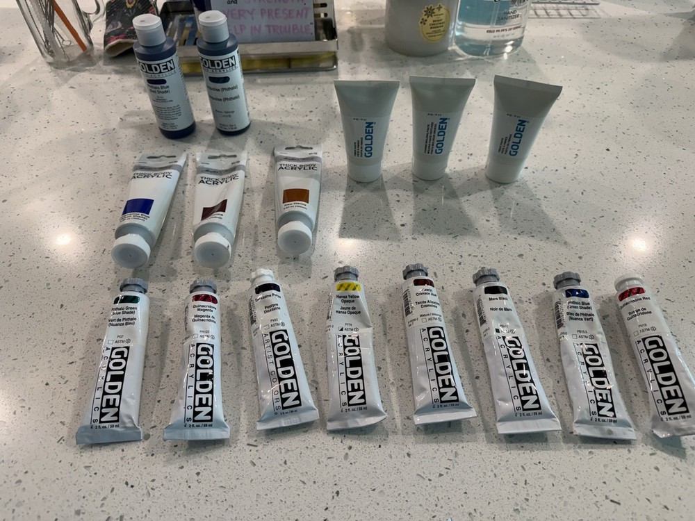 Golden Acrylic Paint Lot – 4 Oz Bottles, 2 Oz Tubes, Masters Touch 3.31 Oz Tube