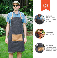Cooking Apron for Men with Adjustable Faux Leather Strap, Grilling Apron with Po