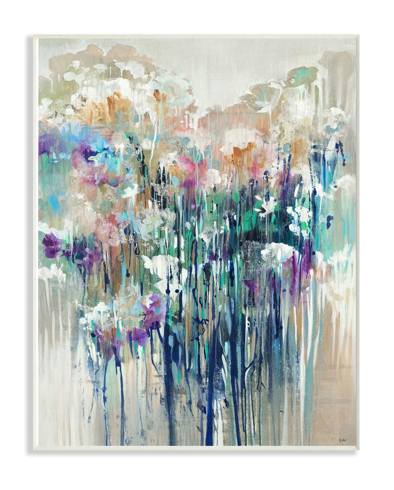 The Stupell Home Decor Dripping Blue and Purple with Soft Neutrals Abstract W…