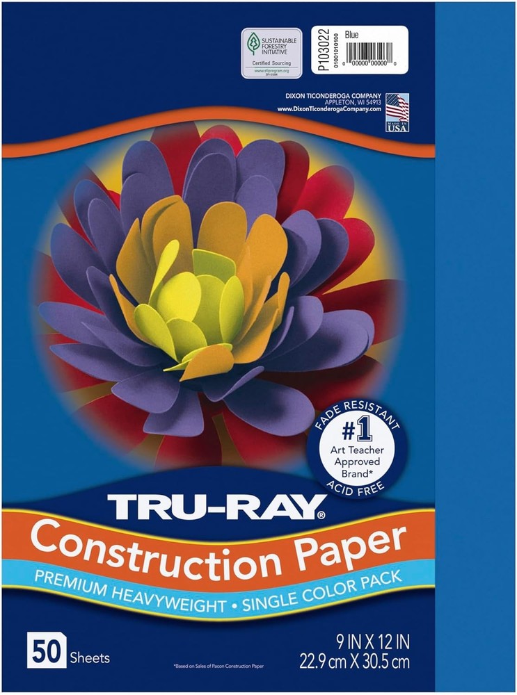 Tru-Ray® Heavyweight Construction Paper, Blue, 9″ x 12″, 50 Sheets
