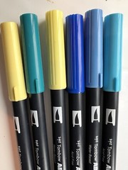 TOMBOW ABT Dual Brush Pen LOT of 6 tested 062 379 131 555 526 452 Blue Yellow