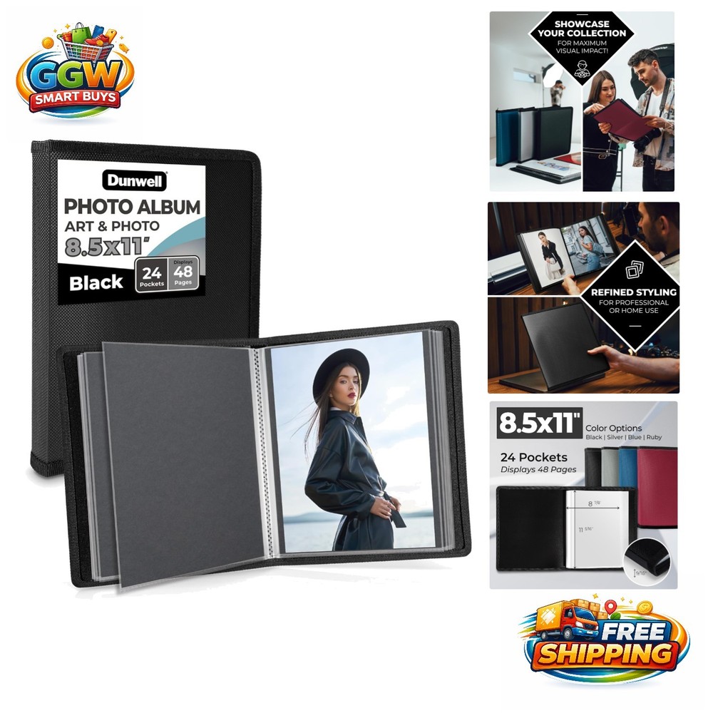 Black Art Portfolio 8.5×11 with Mounting Paper & Textured Cover – Durable Design
