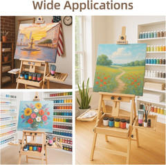 Large Horizontal Wooden H-Frame Studio Easel with Storage Drawer and Palettes, S
