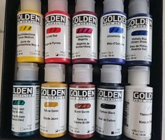 Golden 10 Professional Fluid Acrylics 10x 1fl Oz. Used once to make a color whl