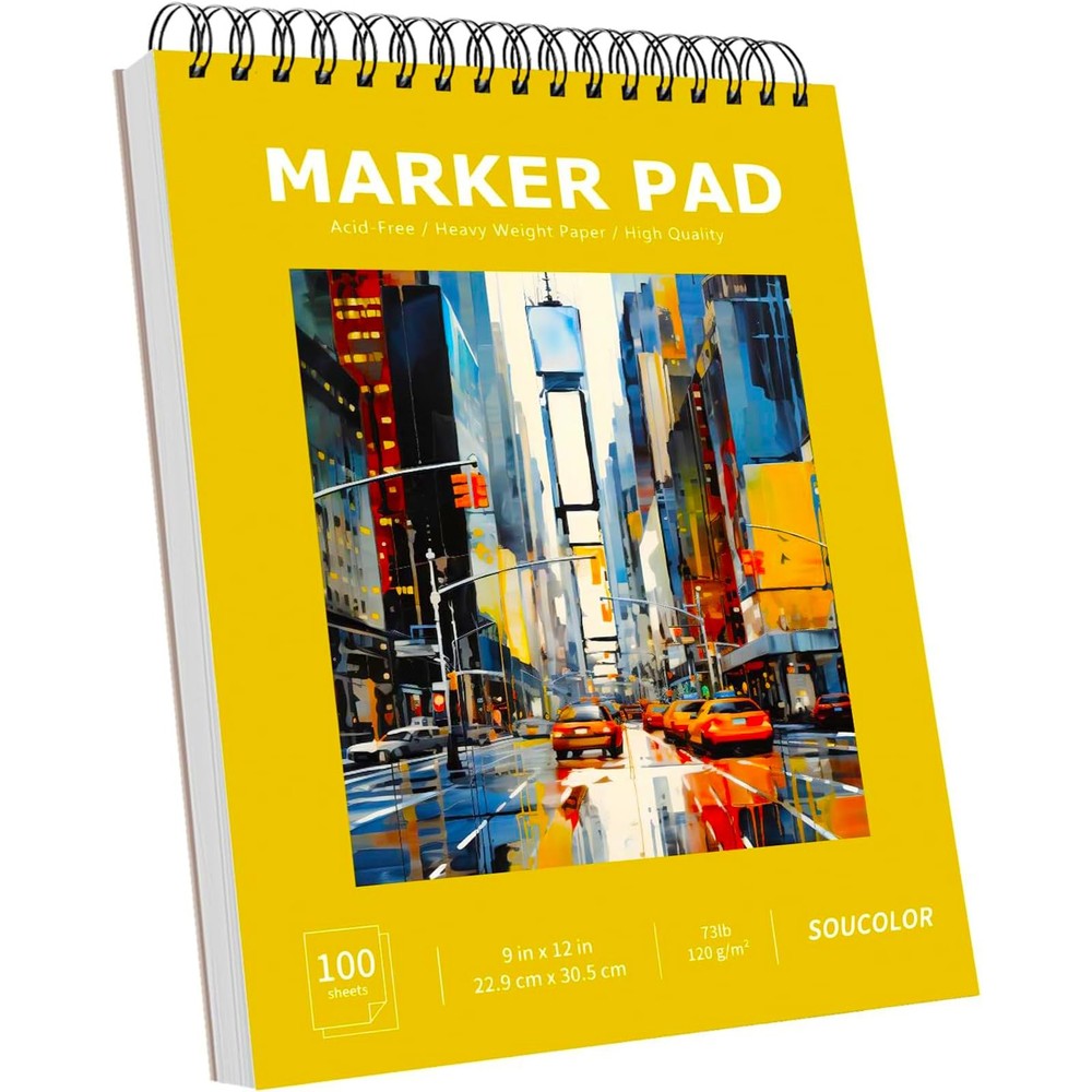 100 Sheets Marker Paper Pad, 9″x12″ Bleedproof Art Sketch Pad, 73lb/120gsm Dr…