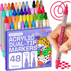 48 Acrylic Paint Markers for Rock, Fabric, Wood, Glass, Eggs – Dual-Tip Paint Pe