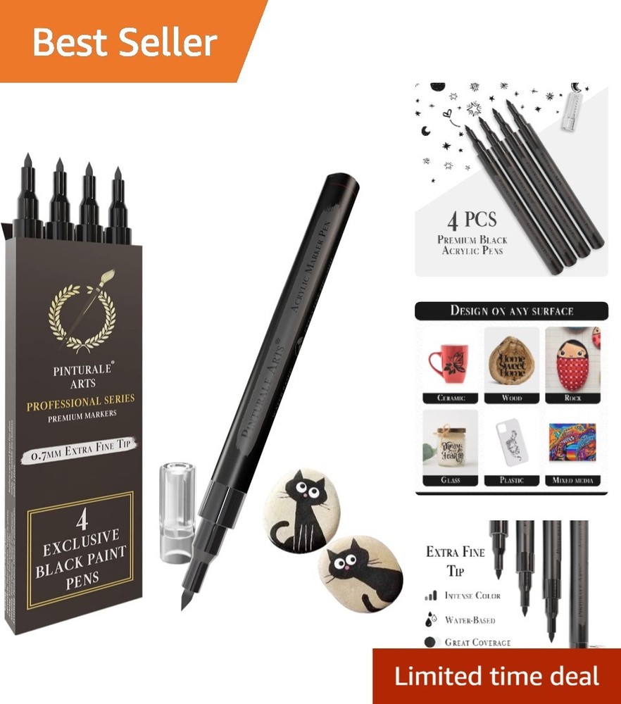 Versatile Black Paint Marker Set – 4 Fine Tip Acrylic Pens for All Surfaces