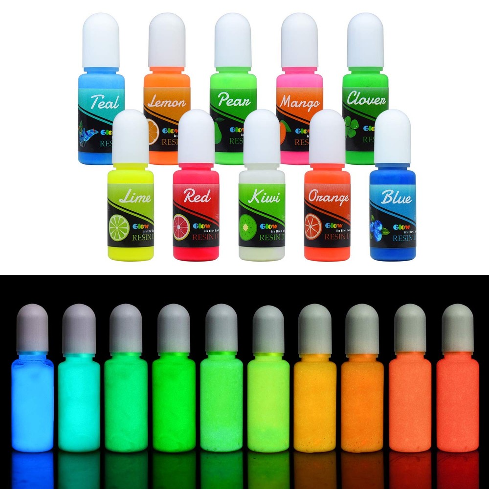 Epoxy UV Resin Color Pigment – Glow In 0.34 Fl Oz (Pack of 10), Transparent