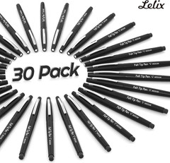 Felt Tip Pens, 30 Black Pack, 0.7mm Medium Point, Felt Tip Markers Pens for Jour