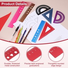 8 Pcs Geometry Drafting Tool, Math Tool Includes 20cm l Ruler, Red