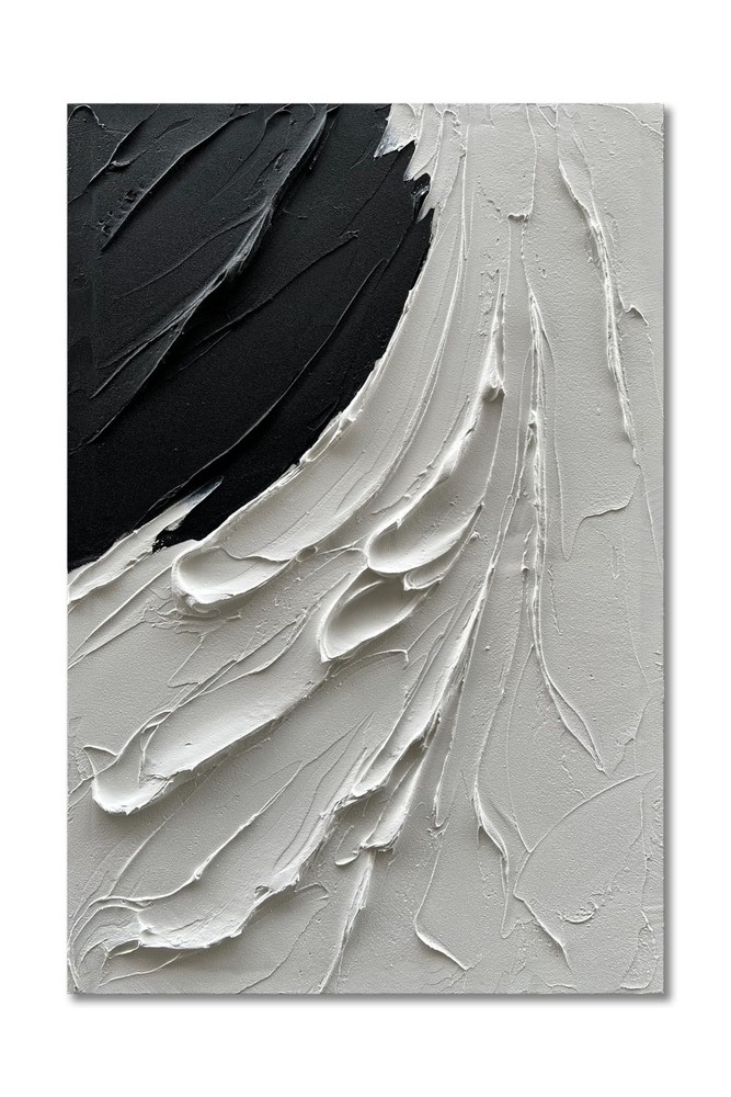 NANKAI Art 36×24 Inches Hand-Painted Thick Textured Black and White Minimalis…