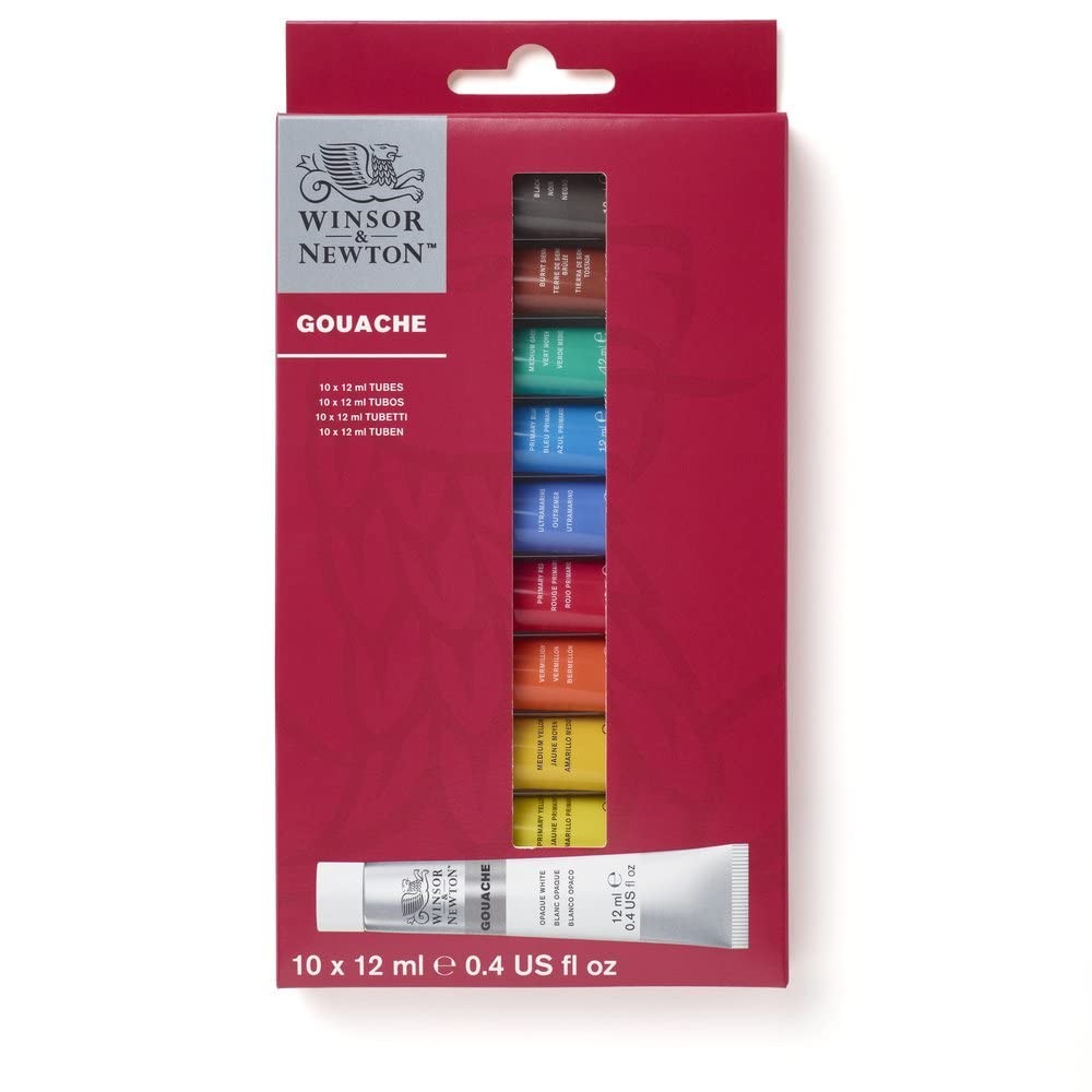 Winsor & Newton Gouache Paint Set, 10 Count, 4 Fl Oz (Pack of 1), 10 Colors