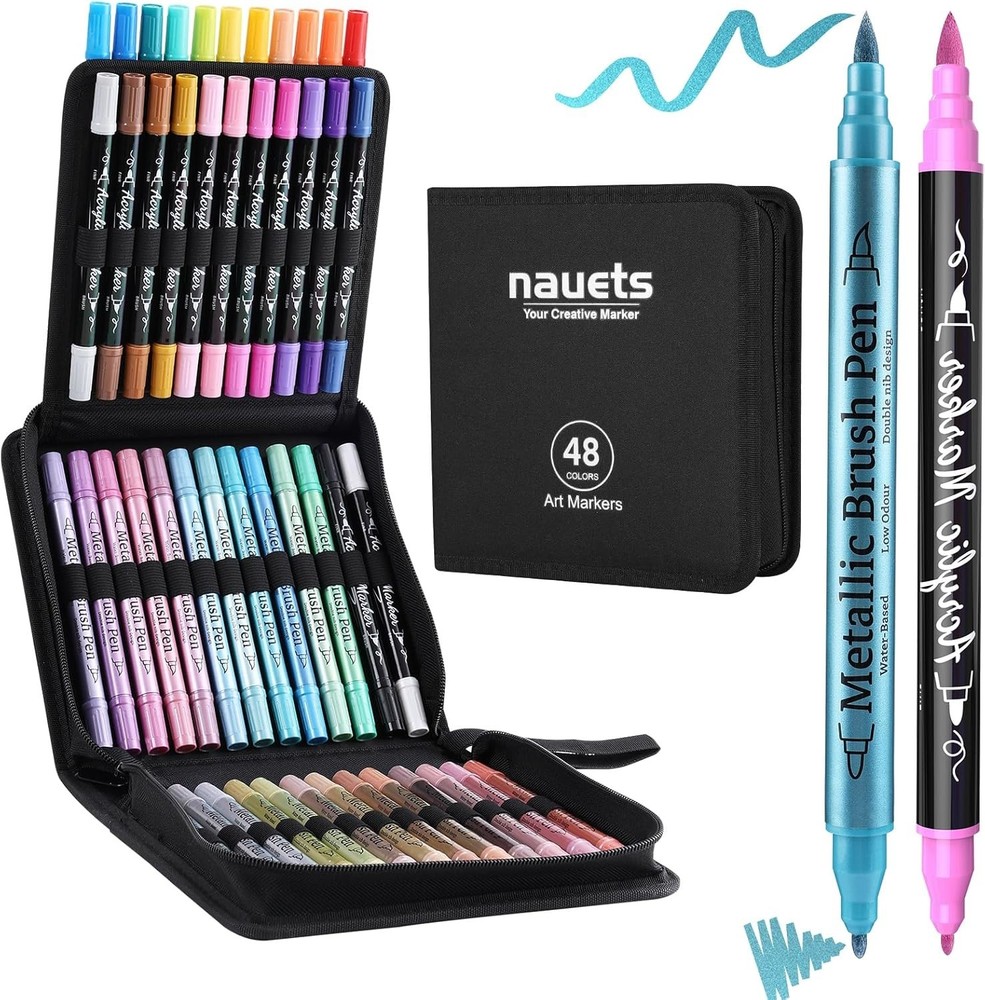 48 Pack Metallic and Acrylic Paint Markers Set, Dual Tip Paint Pens for Paper