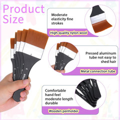 5Pcs Wide Flat Paint Brushes for Jesso Varnish Brush for Acrylic Painting Waterc