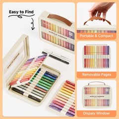Direct Liquid Acrylic Paint Markers, 24 Colors Brush Tip Pens with Carrying Case