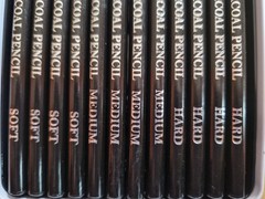 Brunel Franklin Charcoal pencils Set of 12 New Sealed 4 hard 4 soft 4 medium.Tin