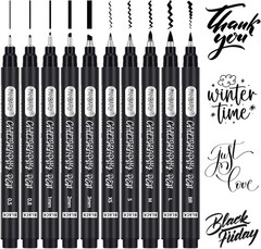PANDAFLY Calligraphy Pen, 10 Size 1 Count (Pack of 10), Black