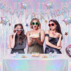 6 Piece Silver Dazzling Colors Decor Set 3 Pcs Disposable Laser Holographic Plas