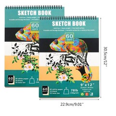 60 Sheets Drawing Pad Wire Binding for Easy Turn with Three Colors of Paper