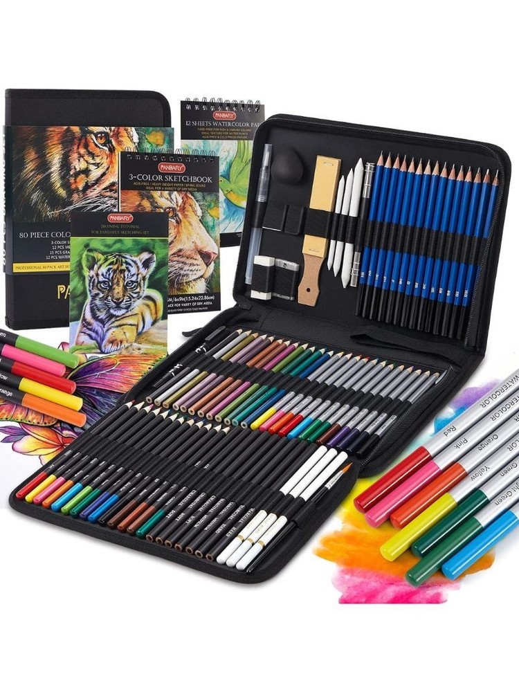 Drawing Sketching Kit Set Art Supplies Pack of 80 Pro Artists