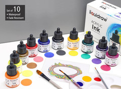 Acrylic Drawing Ink – 10 X 1.18 Fl Oz (35 Ml) Bottles with Ink Dropper | Suitabl