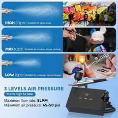 50 PSI Dual Action Clog Resistant Airbrush Kit with Air Compressor Set