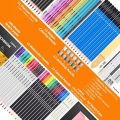 Caliart 176PCS Art Supplies Sketching Kit with 1 Count (Pack of 176), Black