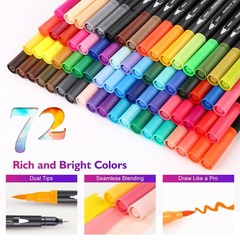 Art Markers Set, 72 Colors Dual Tip Brush Pens for Adult Coloring Book, Note-…