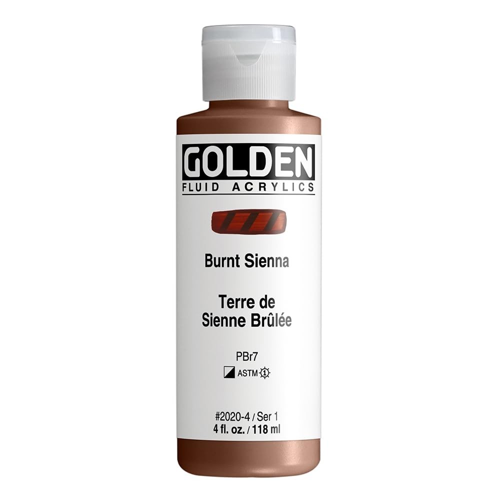 4 fl. oz. GOLDEN Fluid Acrylics Bottle Burnt Sienna Professional Paint