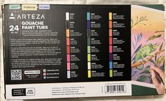 Arteza 24 Premium Color Gouache Paint Tubs 1 oz. with Portable storage case