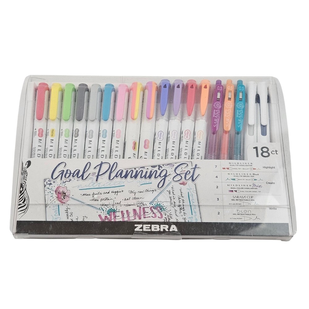 Zebra Goal Planning Set 18 Ct Midliners Sarasa Clip Blen Retractable NIP