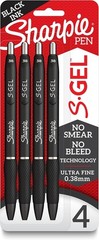 S-Gel Ultra Fine Point 0.38mm Black Gel Pens – Pack of 4 for Effortless Writing