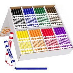 200 Washable Markers Bulk Pack – 8 Assorted Colors, Broad Tip, Art Supplies for
