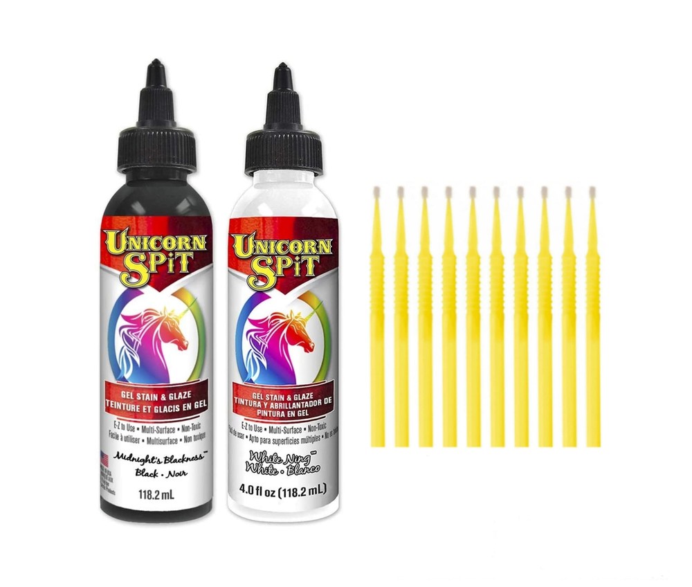 Unicorn SPiT Gel Stain & Glaze Paint in One – 4oz Black & White Set – Midnight’s