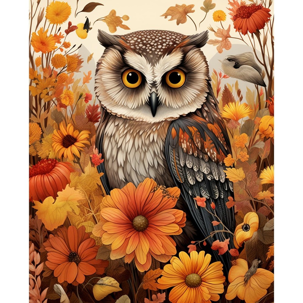 Owl Paint by Number for Adults Beginner,Autumn Forest Painting Kits Canvas Fall