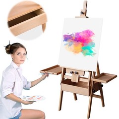 59 Inch Wood Studio Artist Easel Beech Wood Painting Art Easel Standing H-Frame