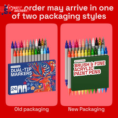 24 Acrylic Paint Markers – Paint Pens for Drawing, Brush + Fine Tips – for Fabri