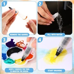 Water Brush Pen Set 50 Pcs 2mm Pointed Nylon Hair for Watercolor Painting