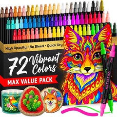 72-Pack Dual-Tip Acrylic Paint Markers Fine Dot Tip Fast Dry for Rock Glass Wood