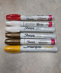 6 of Sharpie Oil Based medium point Paint Marker, red +gold +yellow +white