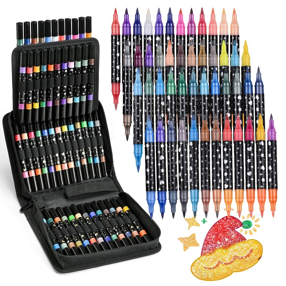 ZZWUAPT 96 Colors Glitter Brush Markers,48 Pack Dual Tip Brush Glitter Marker