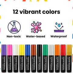 Jumbo Acrylic Paint Markers – 12 Vibrant Colors, 3-in-1 15mm Chisel Tip, Wate…