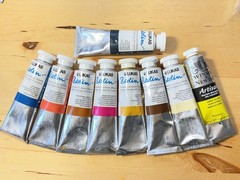Lot of 20 tubes Lukas and other water mixable oil paints and 3 bottles medium.