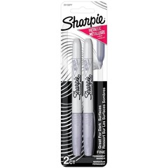 Sharpie Metallic Permanent Markers, Fine 1 Count (Pack of 2), 2 Silver
