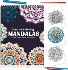 Mandala Coloring Book with 24 Colored Pencils Adult Relaxation Art Kit Gift