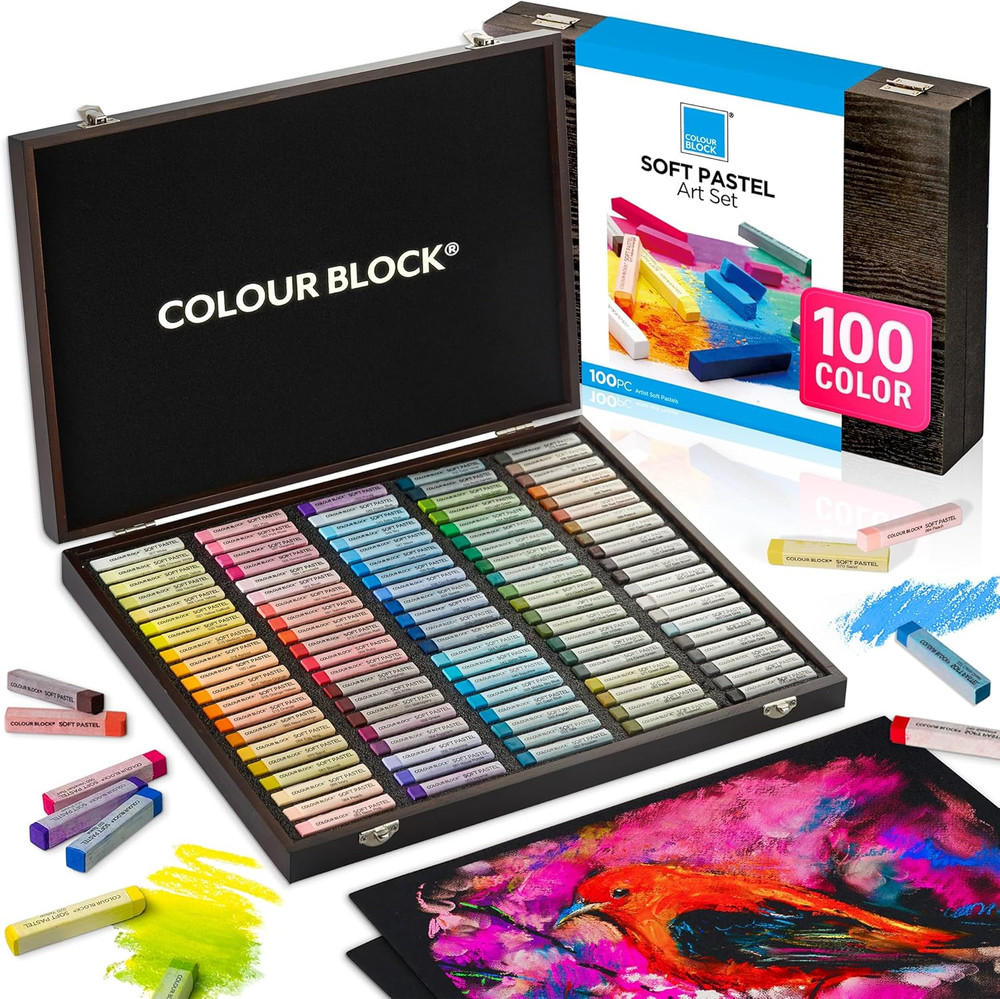 Soft Pastels for Artists – 100 Colors Square Chalk Pastels Set in Wooden Box – V