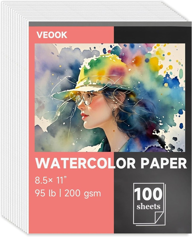 100 Sheets 8.5×11 Inch Watercolor Paper Bulk 95lb/200gsm Painting Pad